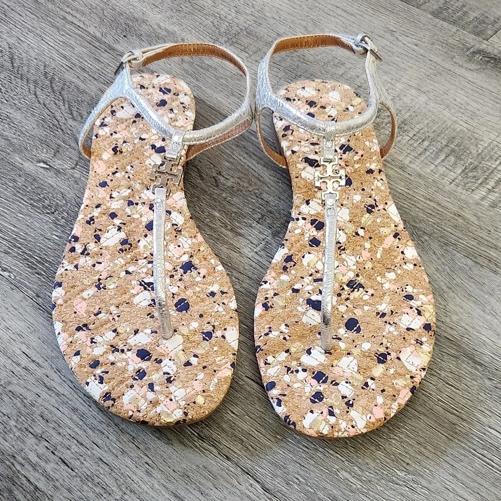 Tory Burch Marion Confetti Quilted T-Strap Sandals‎